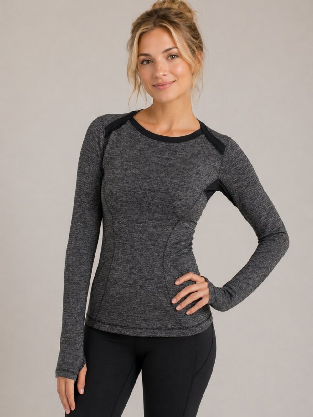 Lululemon Base Runner Long Sleeve Mini Check Pique Black Heathered Black Size 6